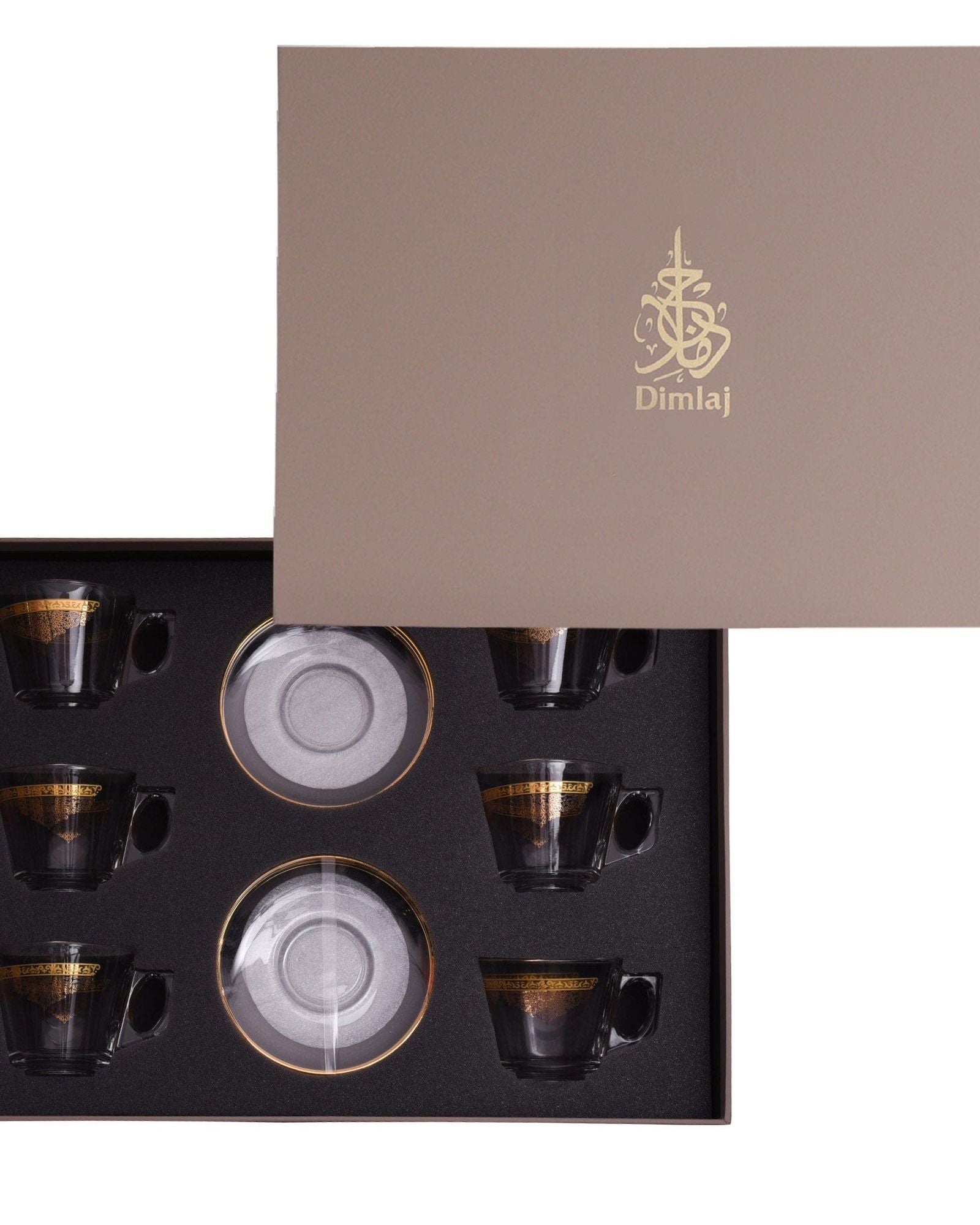 طقم ديملاج سيلينا من 6 قطع فناجين شاي وصحون (ذهبي ووردي)
