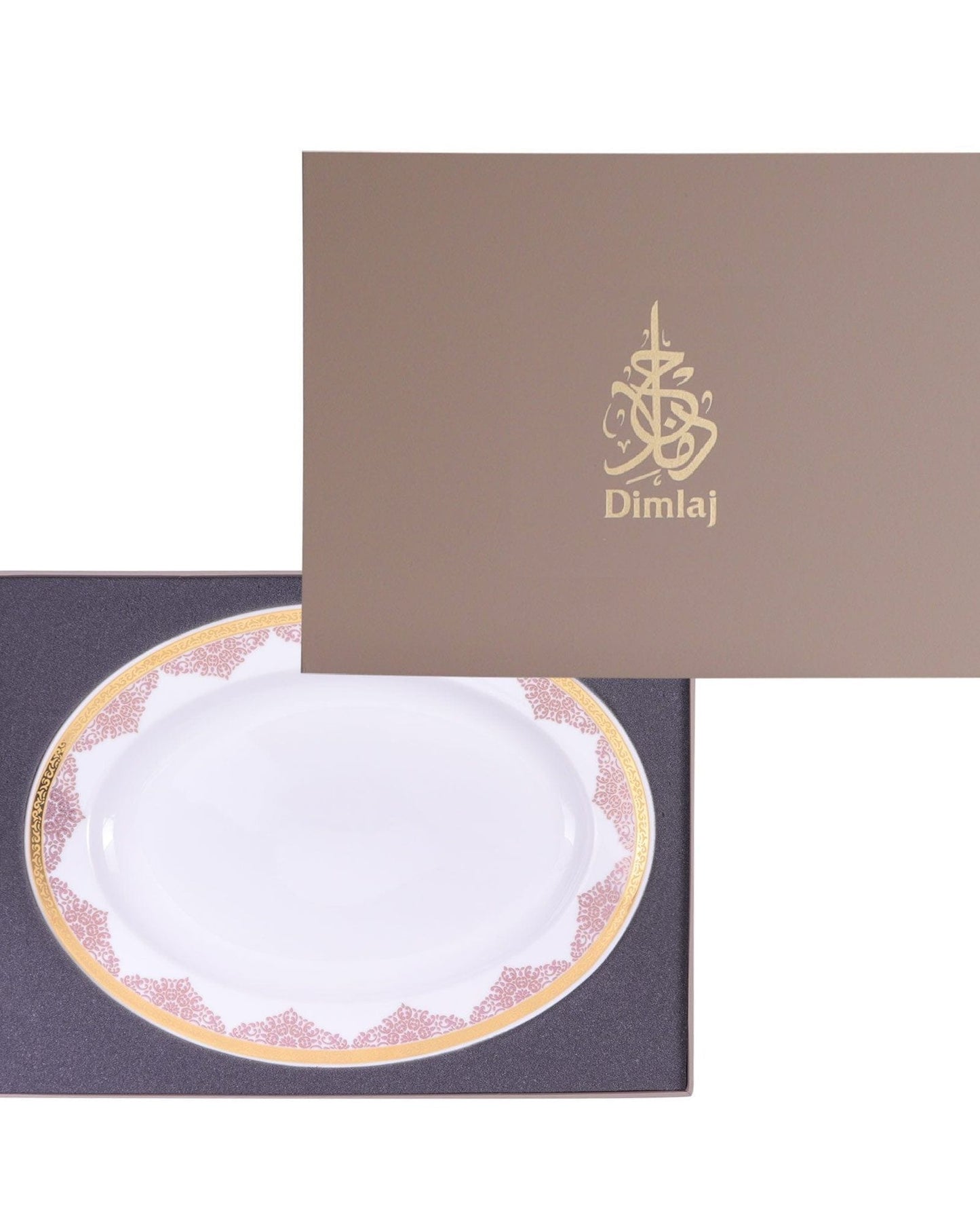طبق تقديم ديملاج سيلينا بيضاوي كبير ذهبي ووردي