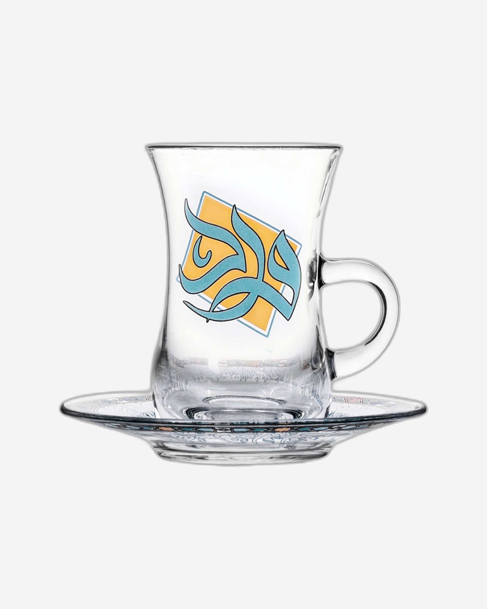 طقم ديملاج ورود مكون من 6 فناجين شاي وصحون (ذهبي وأخضر)