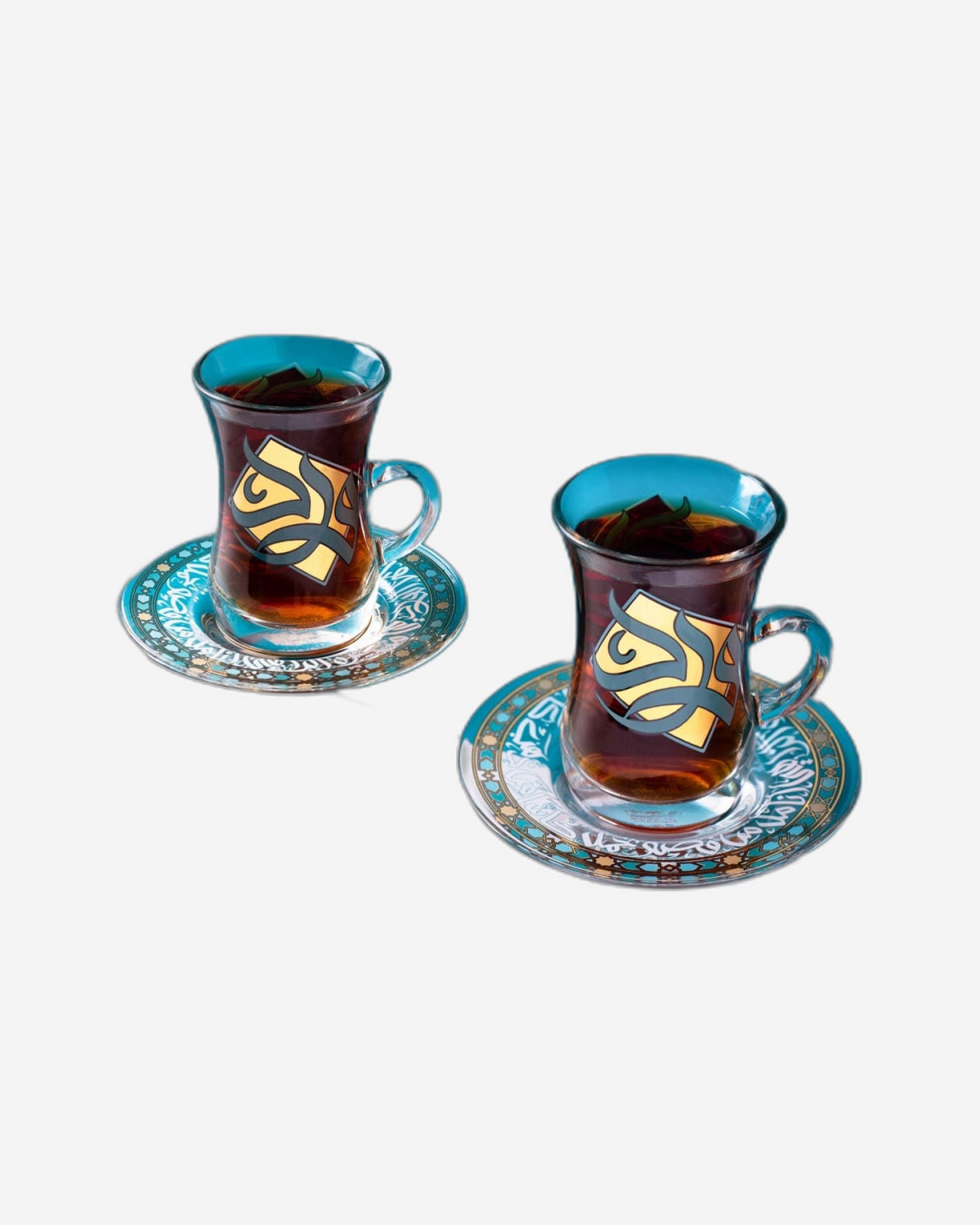 طقم ديملاج ورود مكون من 6 فناجين شاي وصحون (ذهبي وأخضر)