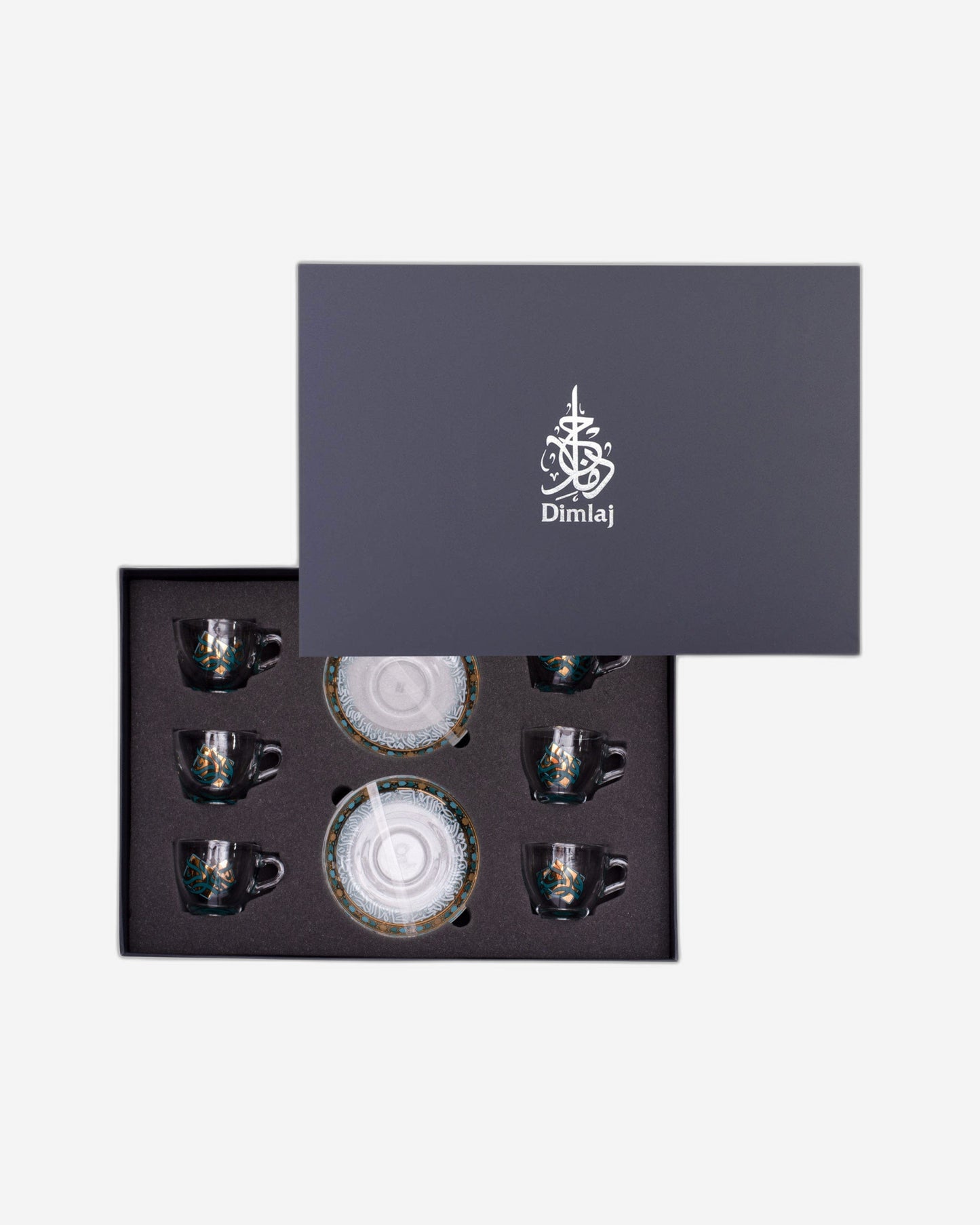 طقم قهوة إسبريسو ديملاج وورود، 6 قطع، ذهبي وأخضر