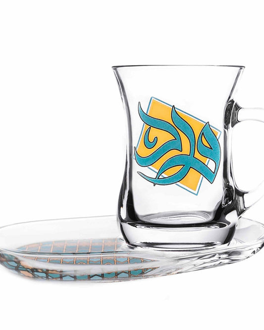 أكواب وصحون ديملاج وورود، قطعتان، ذهبي وأخضر