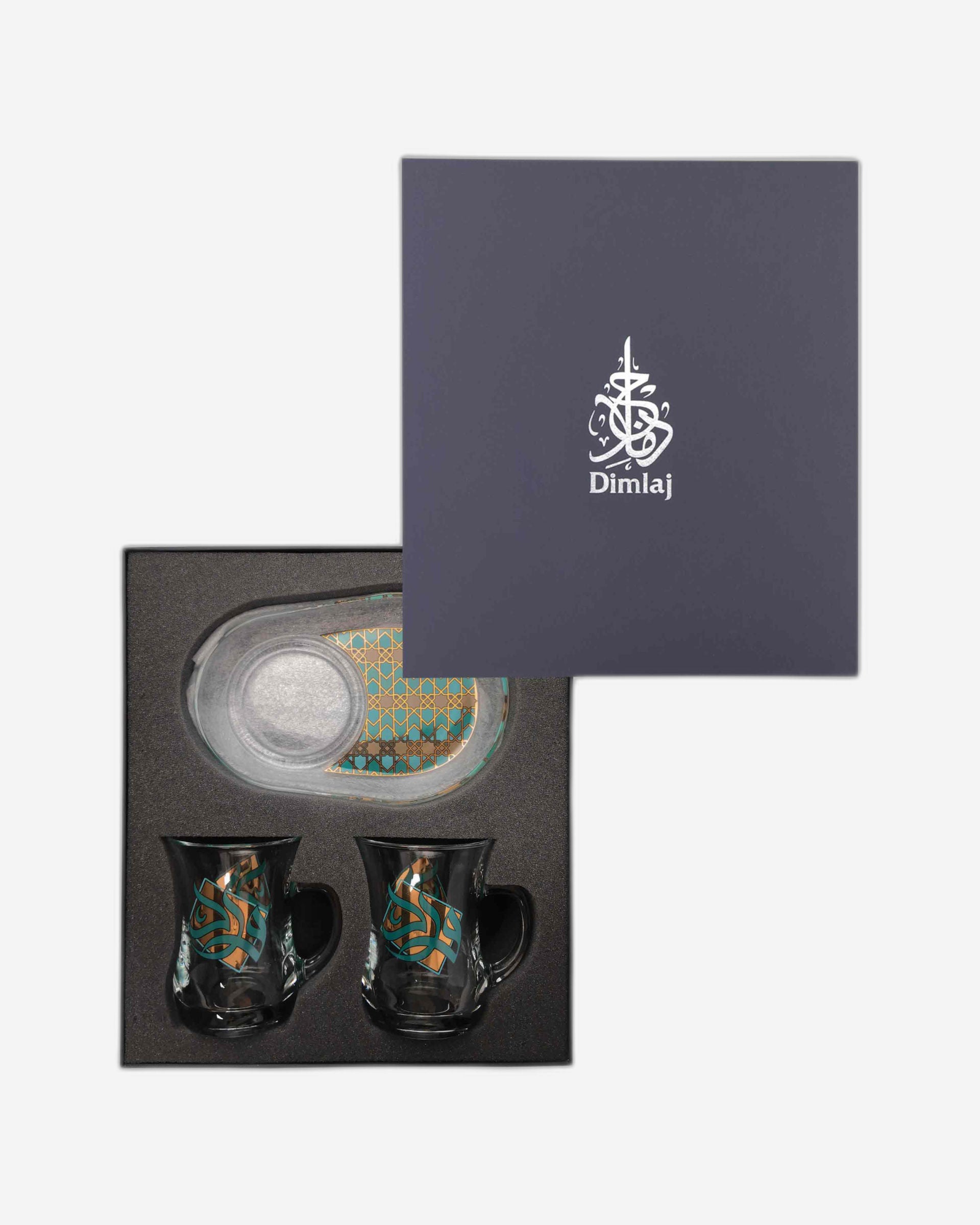 مجموعة ديملاج ورود من قطعتين من الأكواب والصحون (ذهبي وأخضر)