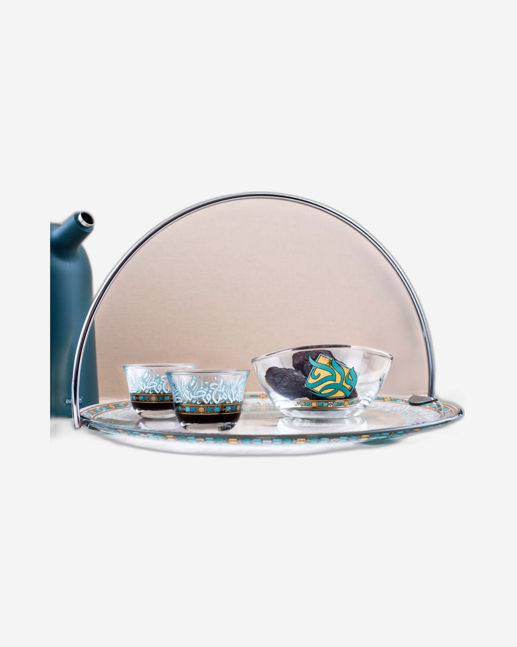 صينية تقديم ورود ديملاج بمقبض (ذهبي وأخضر)