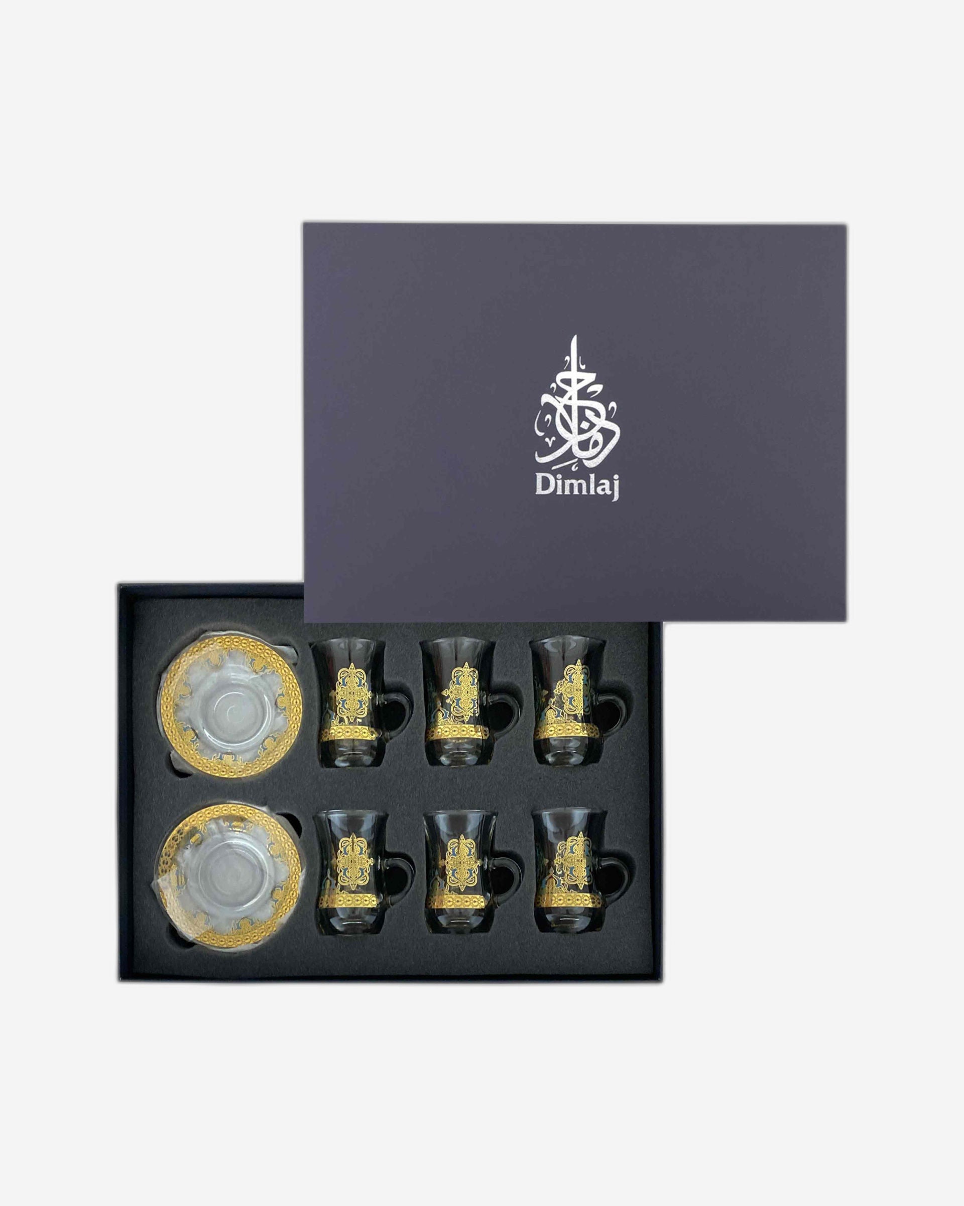 مجموعة ديملاج ريحان من 6 قطع استكانات شاي مع صحون (ذهبي)