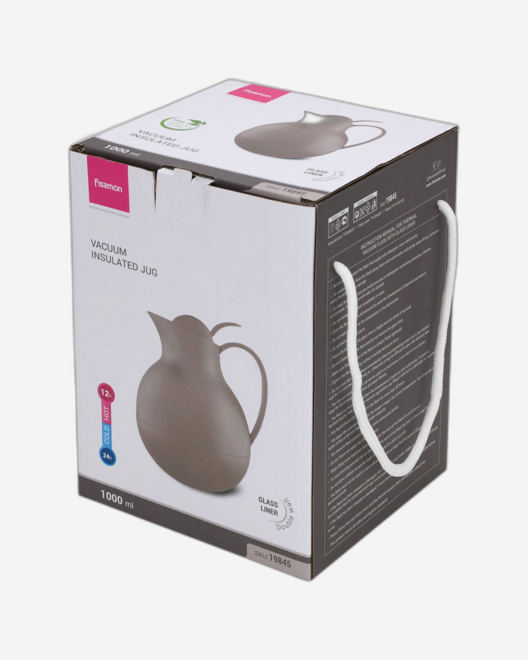 قارورة فيسمان المعزولة بالفراغ سعة 1000 مل بلون كريمة الموكا مع زجاج أبيض خالٍ من الأسبستوس