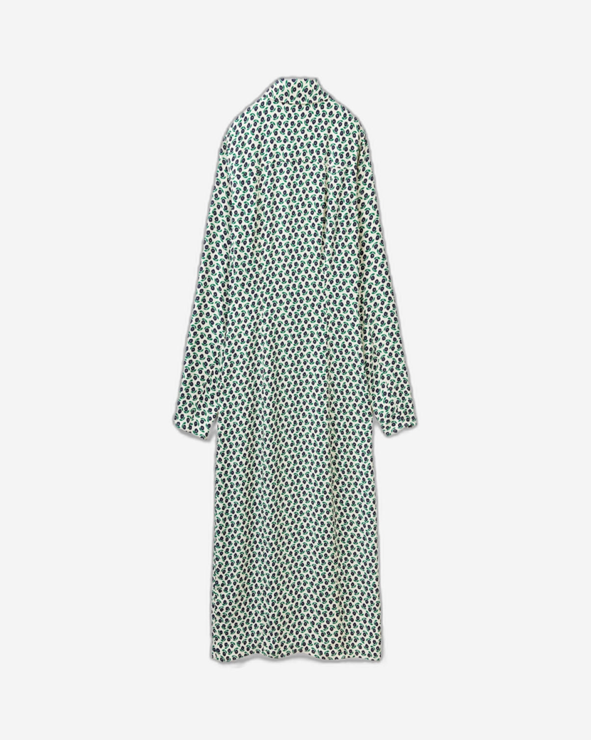 فستان بأكمام طويلة وياقة قميص مزخرفة بالورود مصنوع من 100% فيسكوز