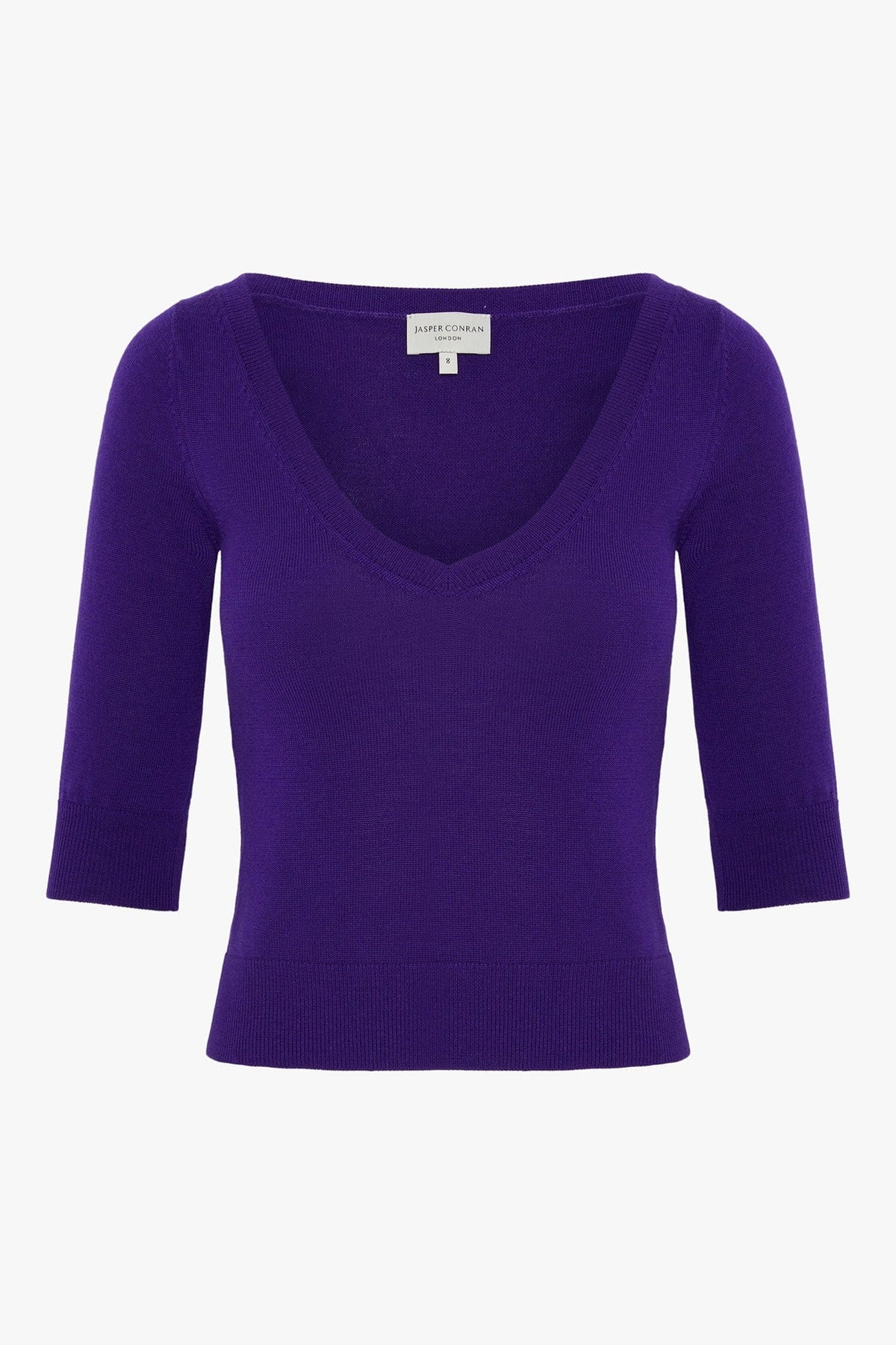 India V Neck Knitted Merino Cotton Top in Violet