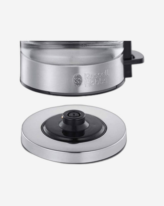 غلاية كهربائية زجاجية مضيئة من راسل هوبز (24191)، 2200 واط مع إيقاف تشغيل تلقائي وفلتر شبكي قابل للإزالة، غلاية صغيرة وقوية من الفولاذ المقاوم للصدأ للاستخدام المنزلي والمكتبي - ضمان لمدة عام واحد