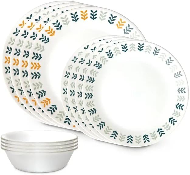 Corelle Anders 12-piece Dinnerware Set, Service for 4. (1150542) - Includes 4 x Dinner Plates, Side Plates & Bowls
