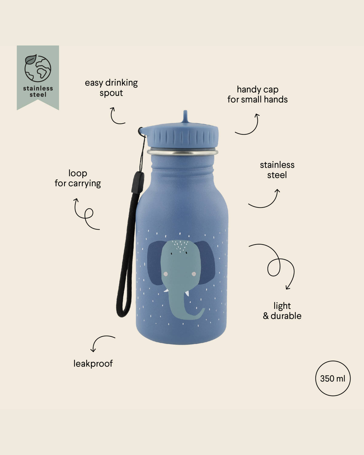 Trixie Stainless Steel Water Bottle - 350ml - Mrs. Elephant