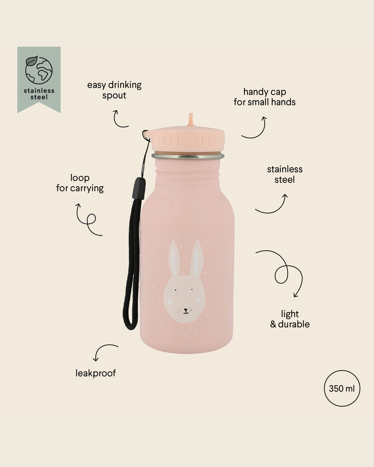 Trixie Stainless Steel Water Bottle - 350ml - Mrs. Rabbit