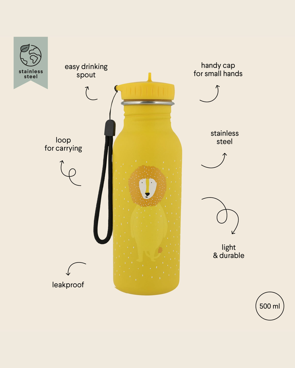 Trixie Stainless Steel Water Bottle - 500ml - Mr. Lion