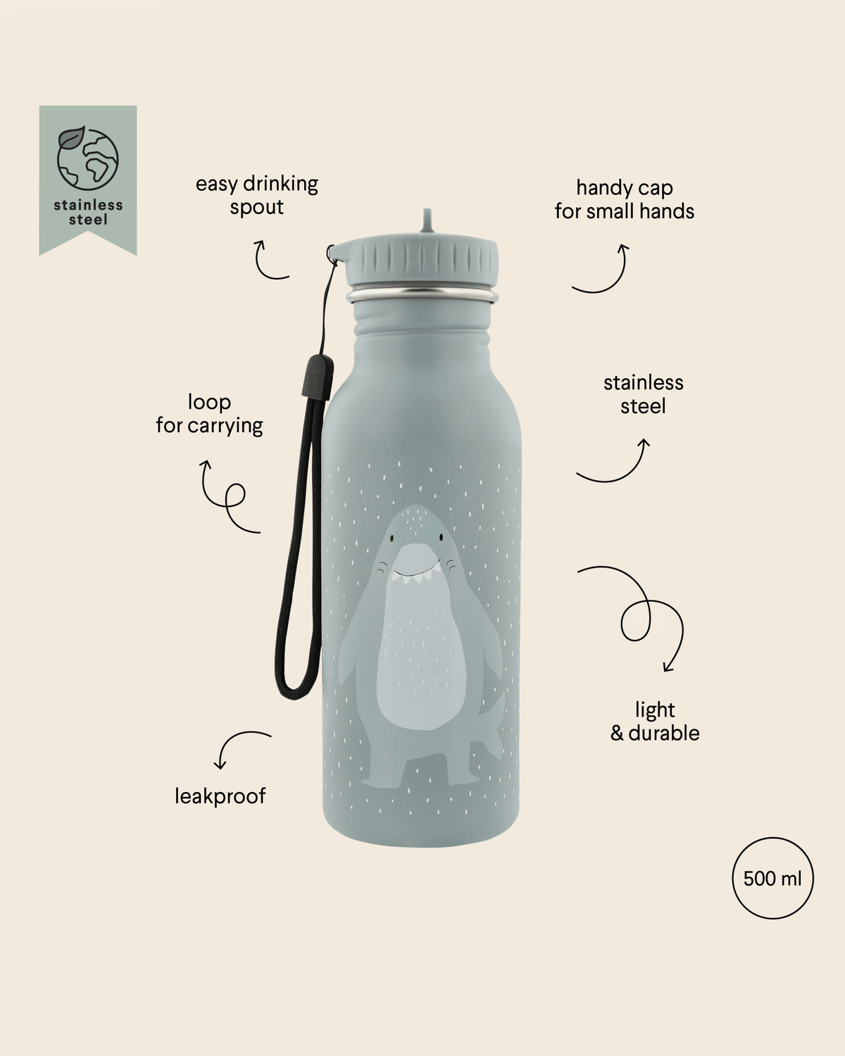 Trixie Stainless Steel Water Bottle - 500ml - Mr. Shark