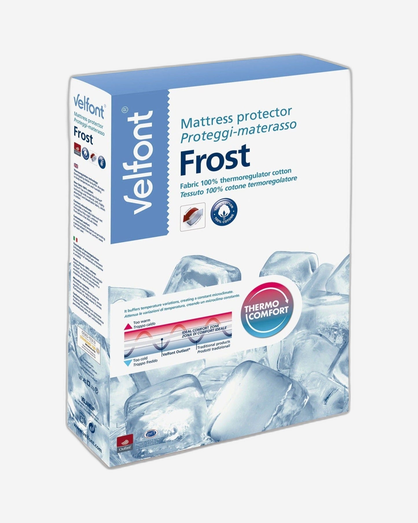 واقي مرتبة "Frost" من Velfont مصنوع من قماش منظم للحرارة مصنوع من القطن بنسبة 100% باللون الأبيض