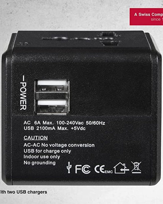 محول سفر وينجر مع شاحنين USB أسود - 604559
