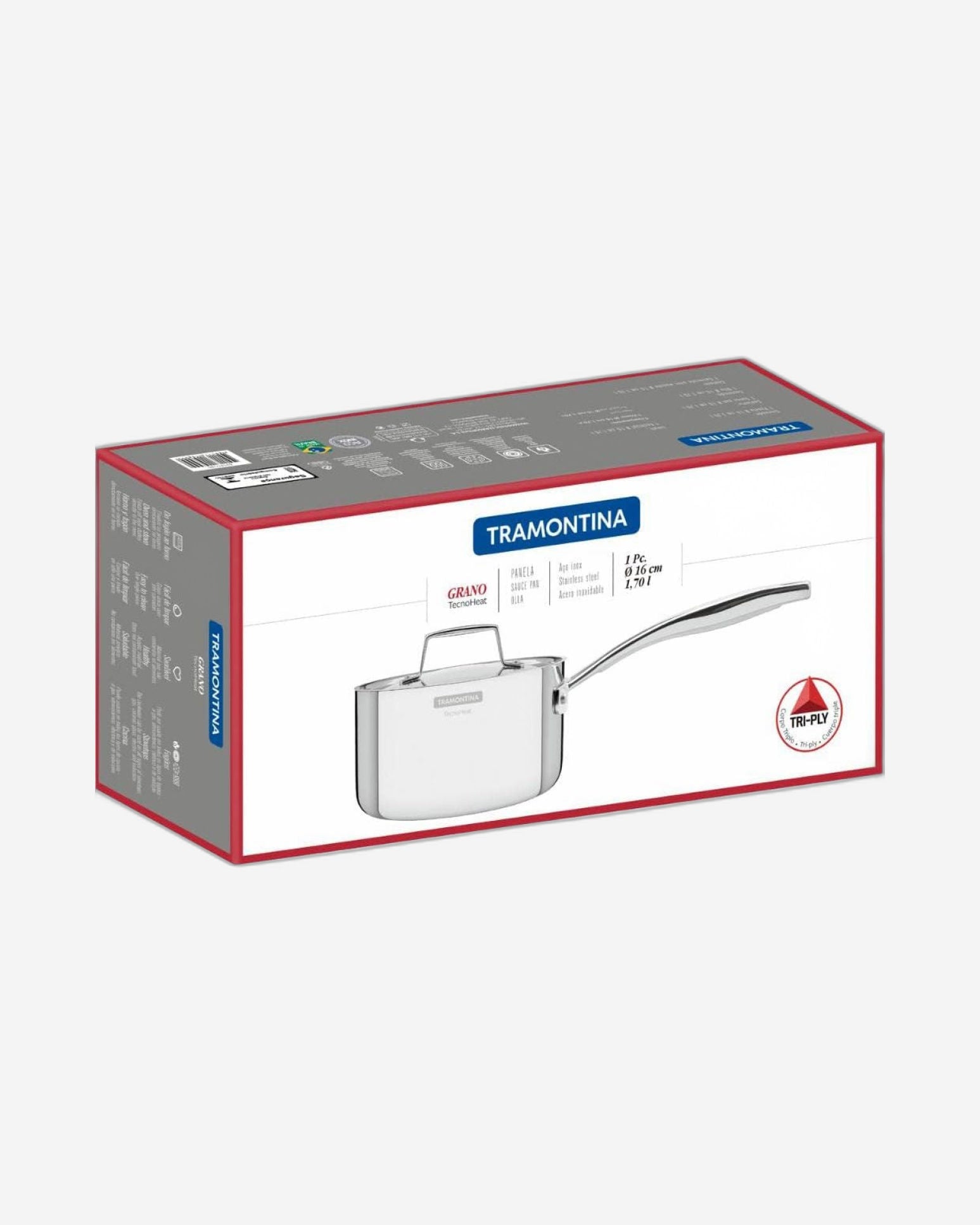 قدر ترامونتينا برازيل جرانو 16 سم 1.7 لتر من الفولاذ المقاوم للصدأ مع هيكل ثلاثي الطبقات