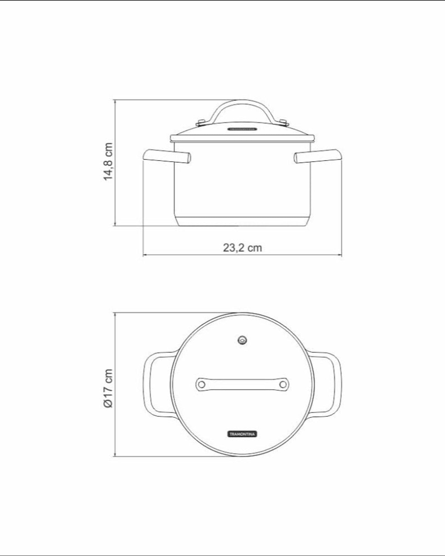 ترامونتينا برازيل أونا 16 سم 1.8 لتر قدر عميق من الفولاذ المقاوم للصدأ مع قاعدة ثلاثية الطبقات