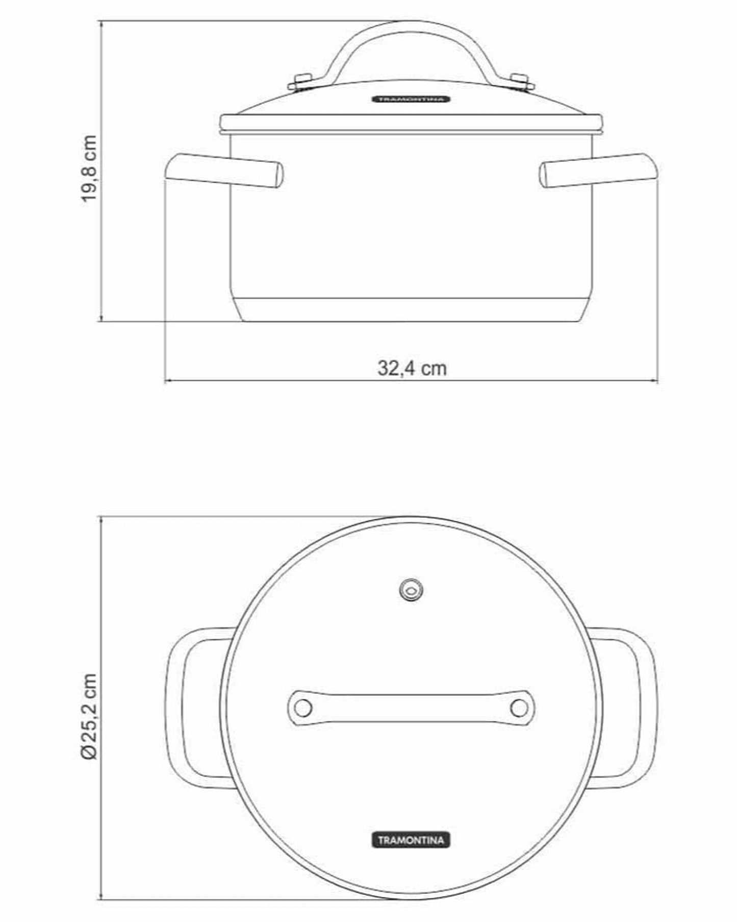ترامونتينا برازيل أونا 24 سم، 6.1 لتر، طاجن عميق من الفولاذ المقاوم للصدأ مع قاعدة ثلاثية الطبقات