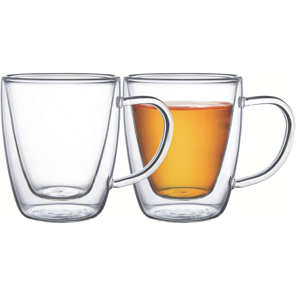 Tramontina Brazil 2 Pieces 270ml Double Walled Glass Coffee and Tea Cup Set with Handles