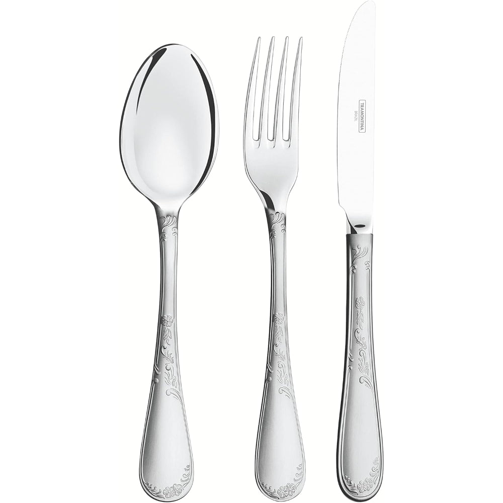 Tramontina Brazil Renascenca 101 Pieces Stainless Steel Flatware Set with High Gloss and Matte Finish and Wood Case
