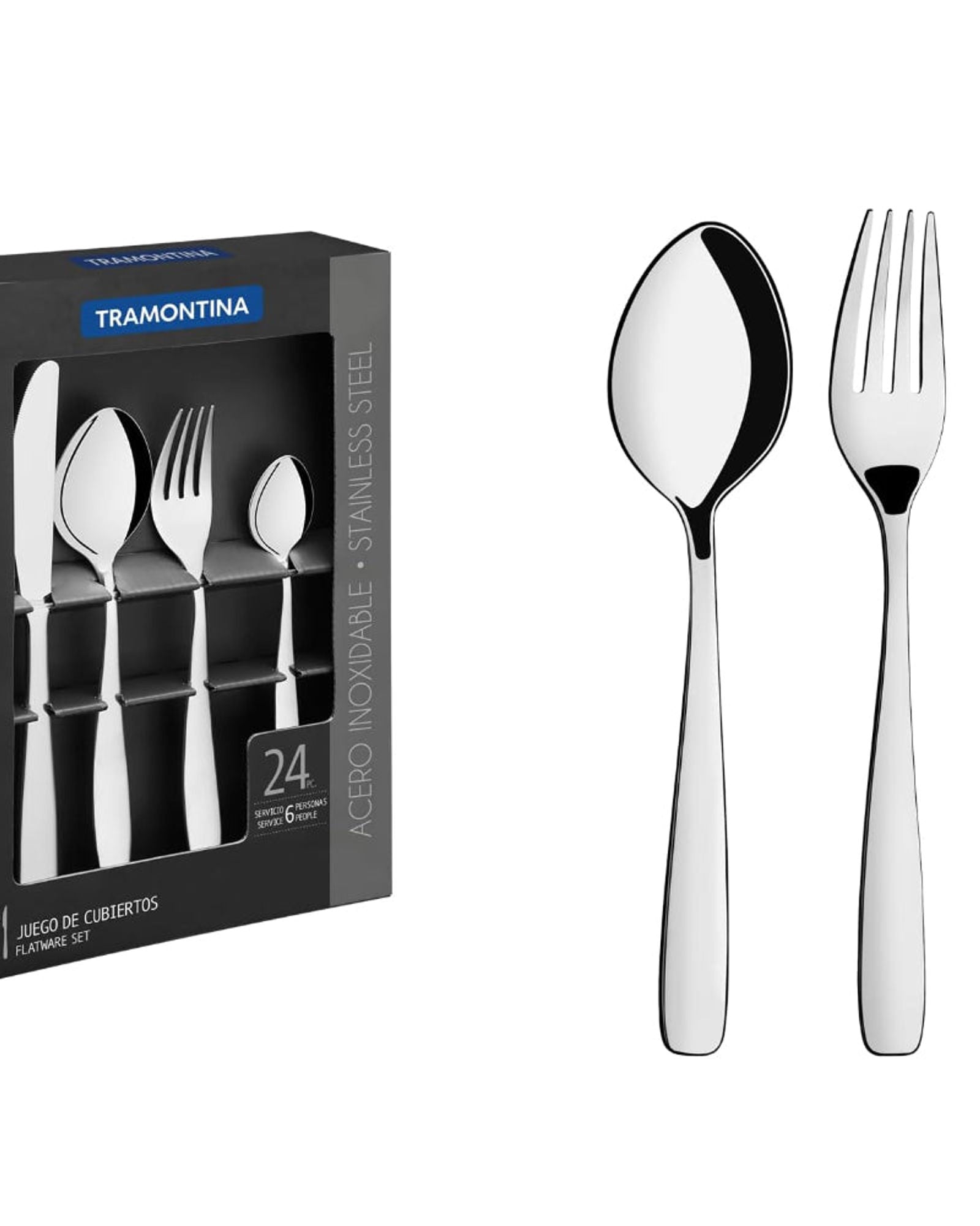 طقم أدوات مائدة ترامونتينا برازيل أمازونا من الفولاذ المقاوم للصدأ، مكون من 24 قطعة، مع سكين لحم ولمسة نهائية شديدة اللمعان