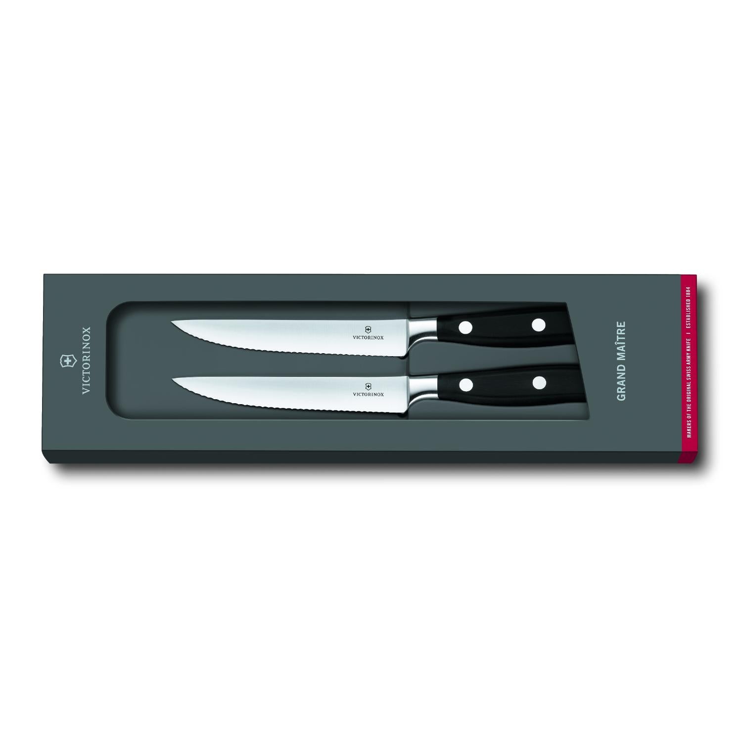 Victorinox Grand Maitre Steak Knife Set 2Pcs 12cm Wavy Pom Gift Box