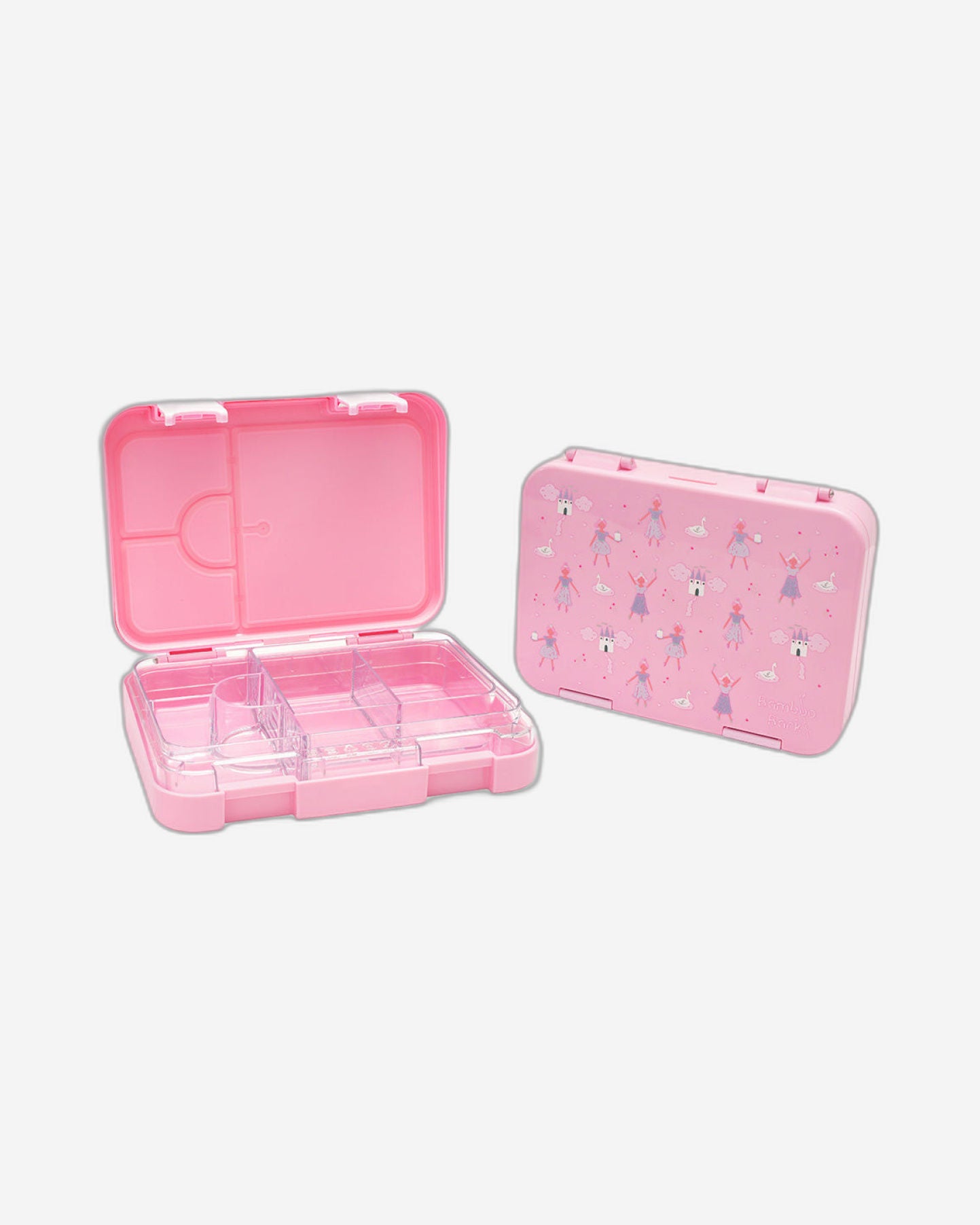 صندوق غداء من لحاء الخيزران بطبعة قلعة راقصة باليه وردية اللون