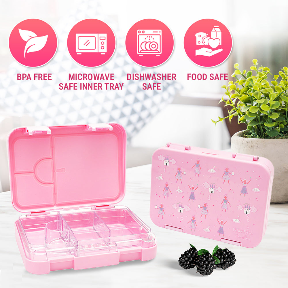 صندوق غداء من لحاء الخيزران بطبعة قلعة راقصة باليه وردية اللون