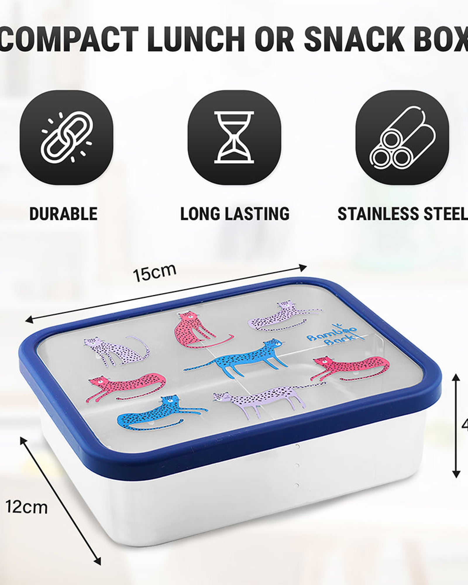 صندوق غداء من الفولاذ بتصميم جلد النمر من لحاء الخيزران