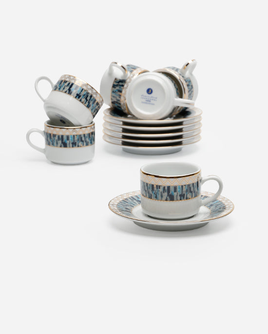 دانكوتوا موريس أزرق/ذهبي 6+6 فنجان قهوة/صحن