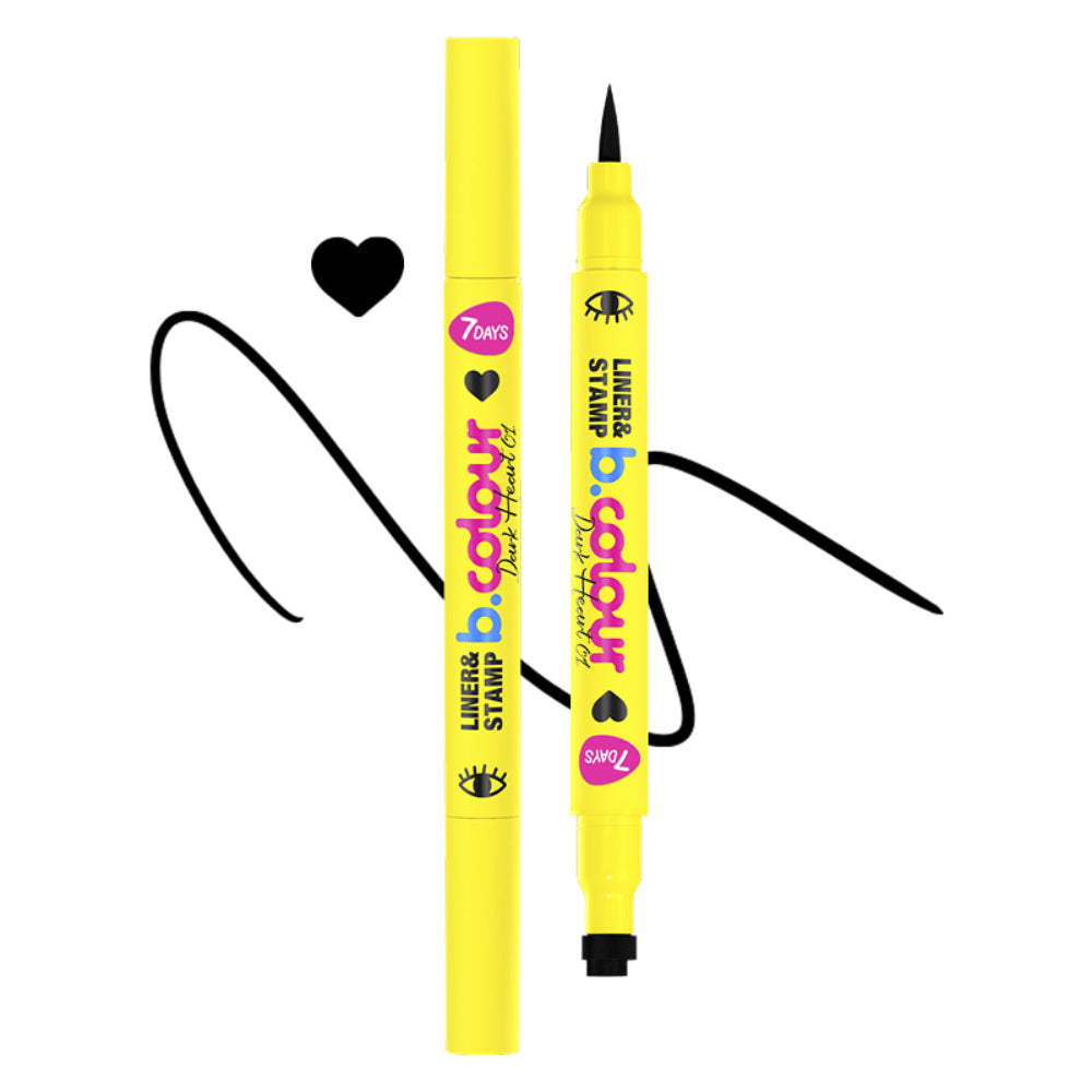 قلم تحديد عيون مزدوج الطرف من 7DAYS CUTE بختم على شكل قلب - محدد عيون سائل أسود مقاوم للماء