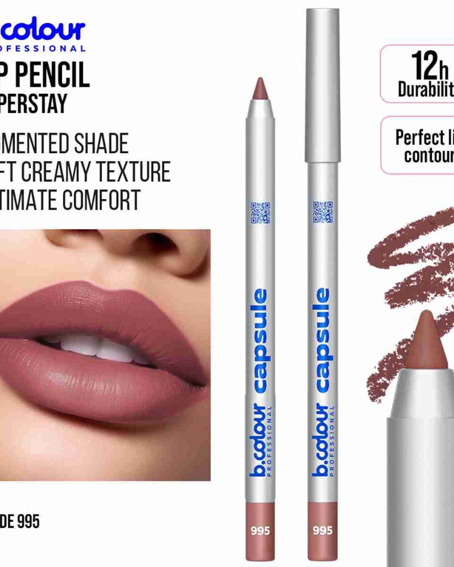 قلم تحديد الشفاه B.COLOUR PROFESSIONAL 995 - قلم شفاه بني مطفي يدوم طويلاً