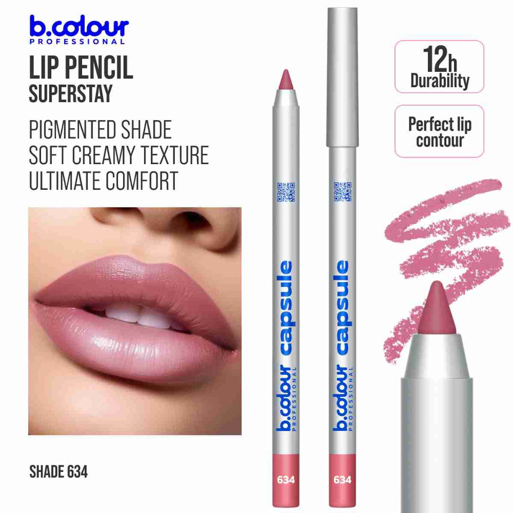 قلم تحديد الشفاه 634 من بي. كولور بروفيشنال كابسول - قلم شفاه مطفي يدوم طويلاً بلون وردي نود