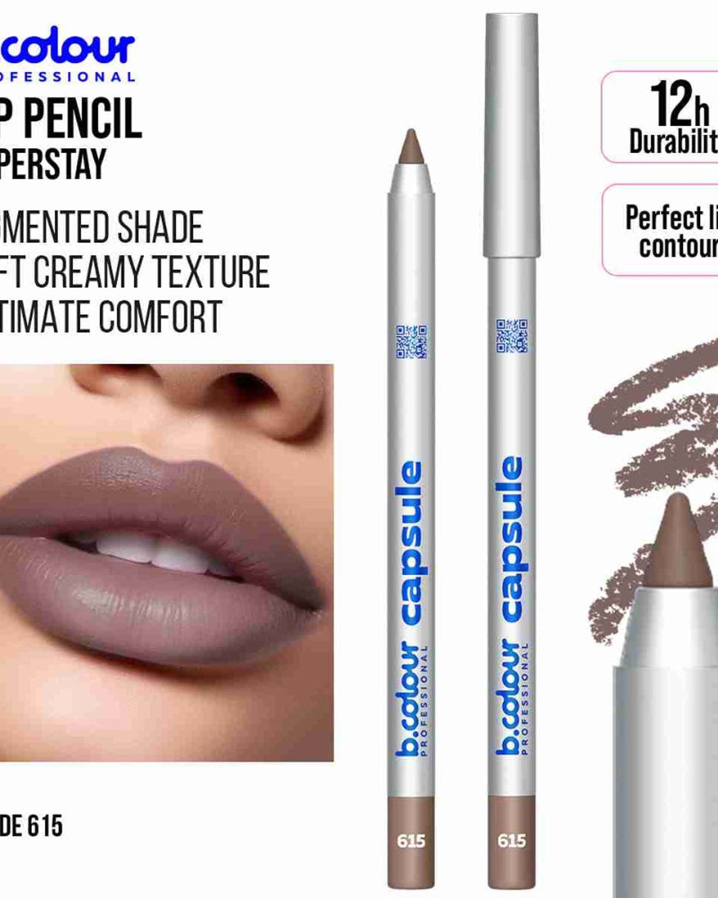 قلم تحديد الشفاه B.COLOUR PROFESSIONAL 615 - قلم تحديد شفاه بني مطفي يدوم طويلاً