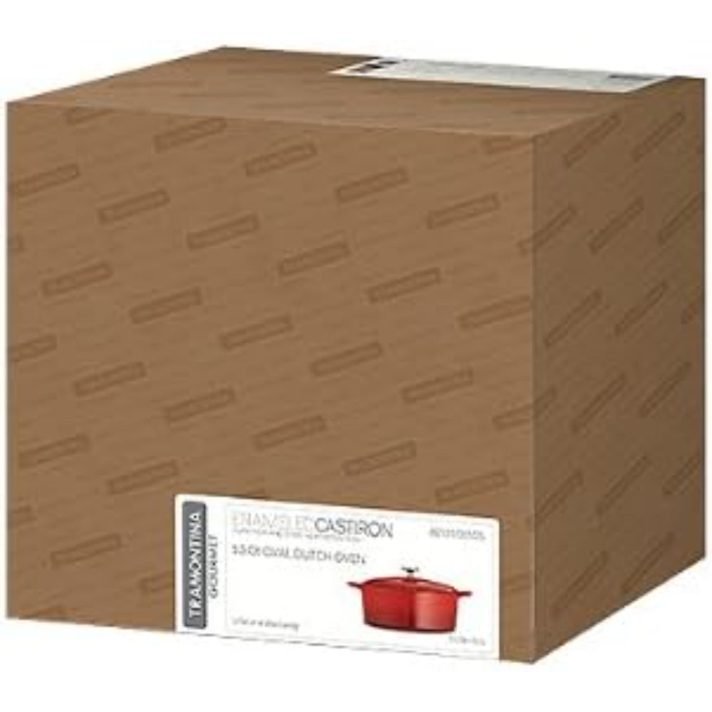 فرن هولندي بيضاوي الشكل من ترامونتينا برازيل سيريز 1000، سعة 7 كوارت، مطلي بالمينا الأحمر ومغطى بحديد الزهر