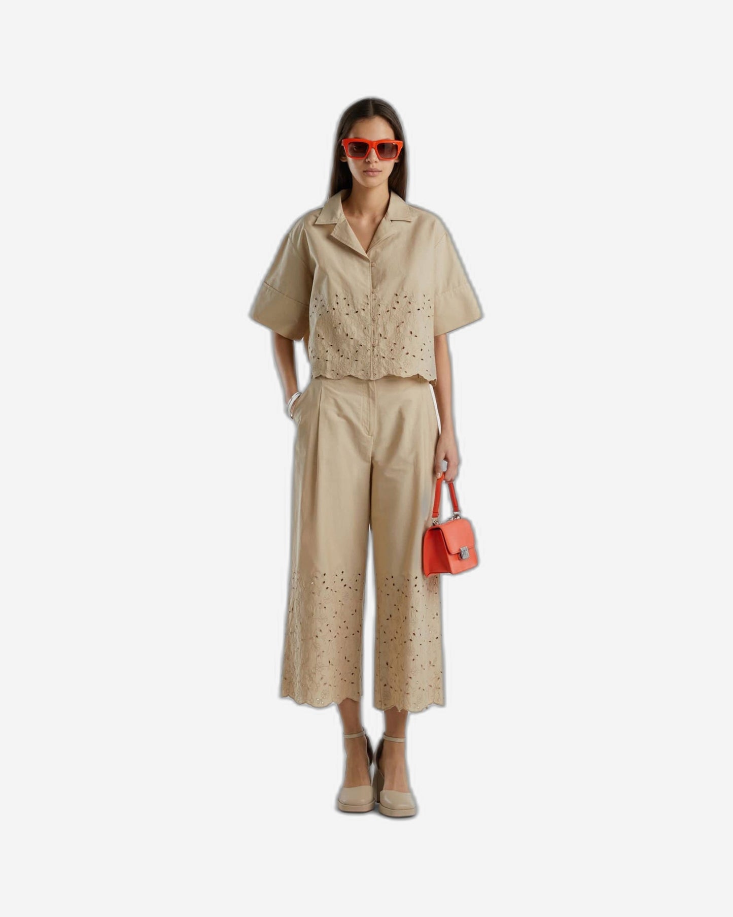 بنطلون واسع مع تطريز بروديري أنجليز