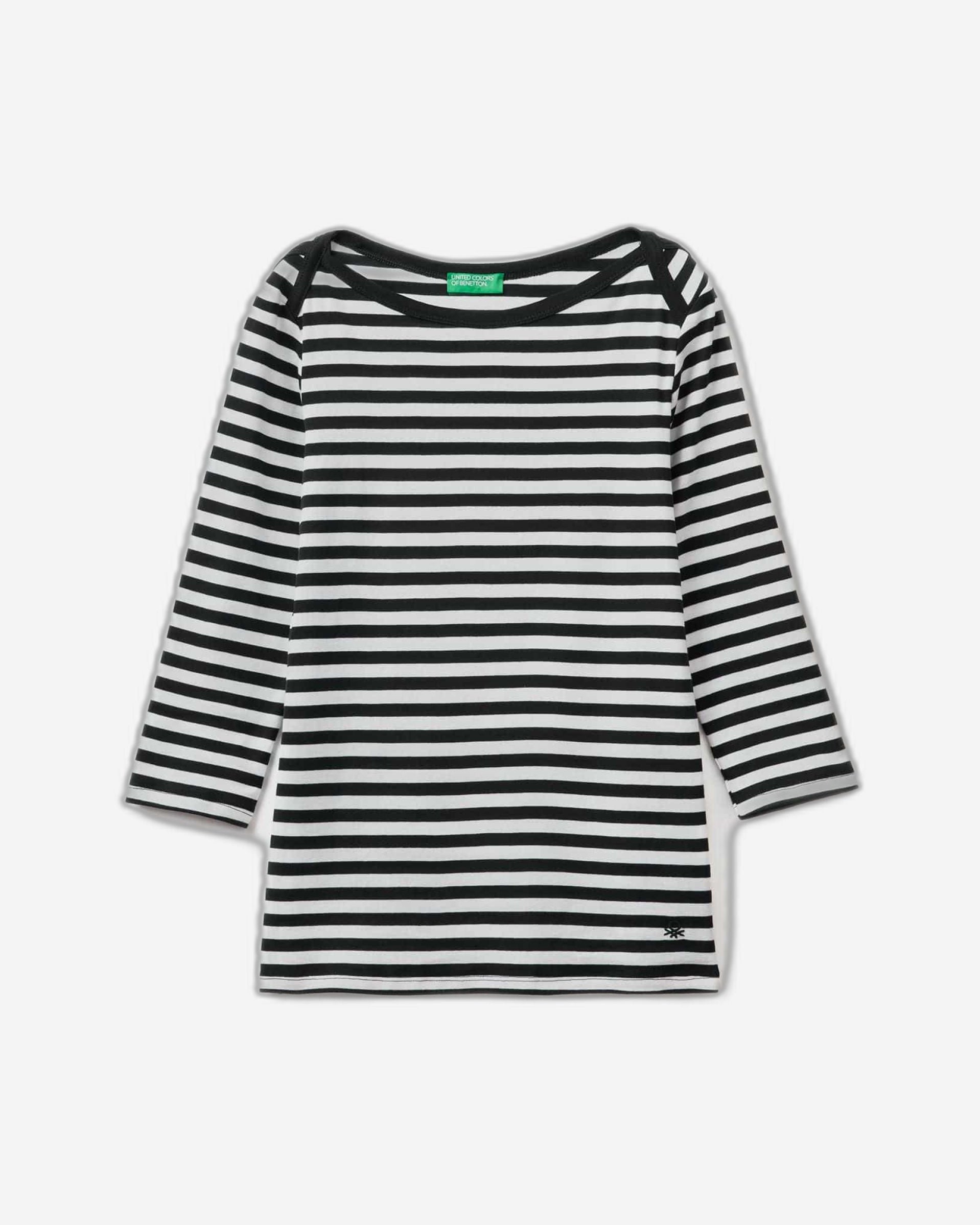 تي شيرت مخطط بأكمام 3/4 من القطن بنسبة 100%