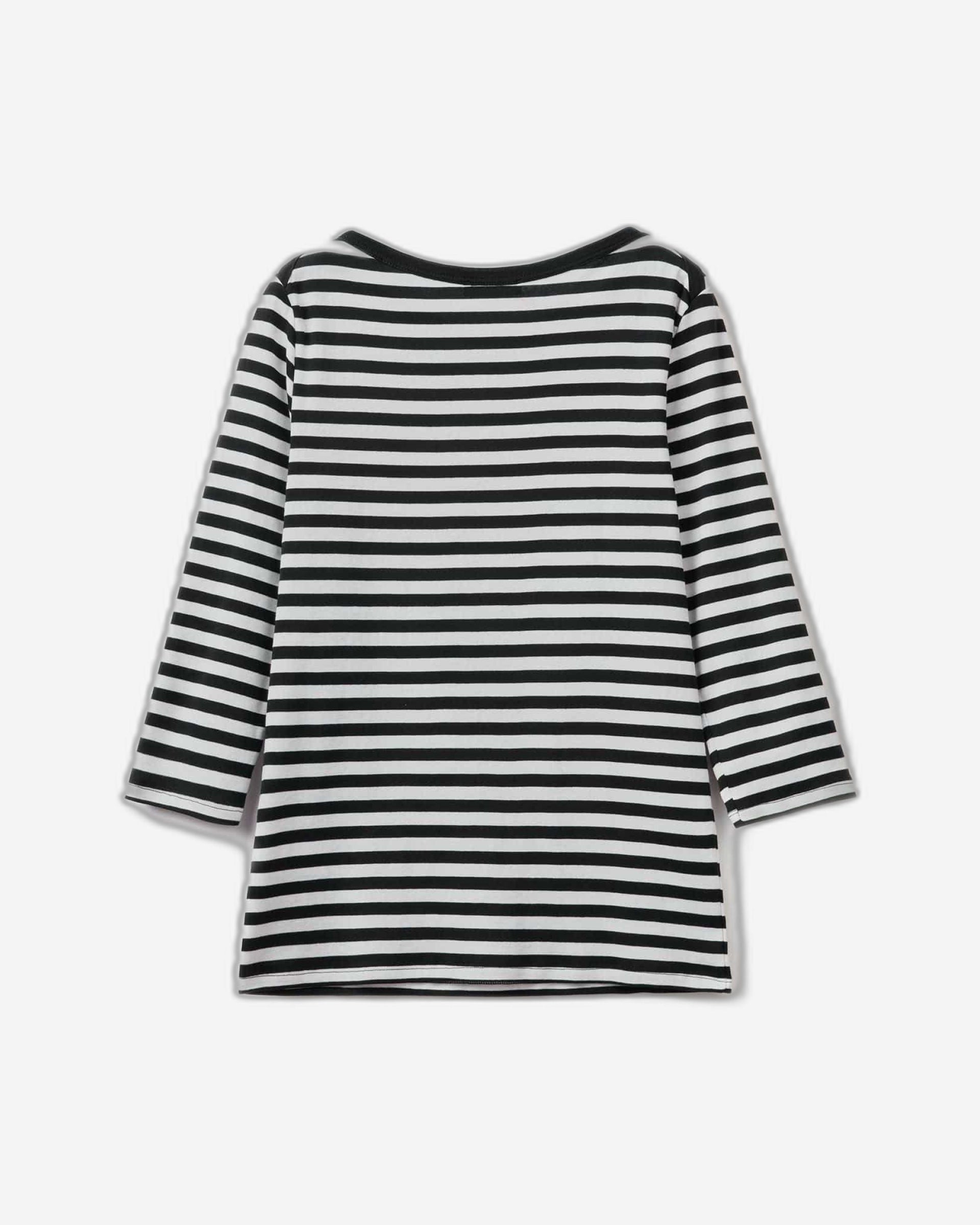 تي شيرت مخطط بأكمام 3/4 من القطن بنسبة 100%