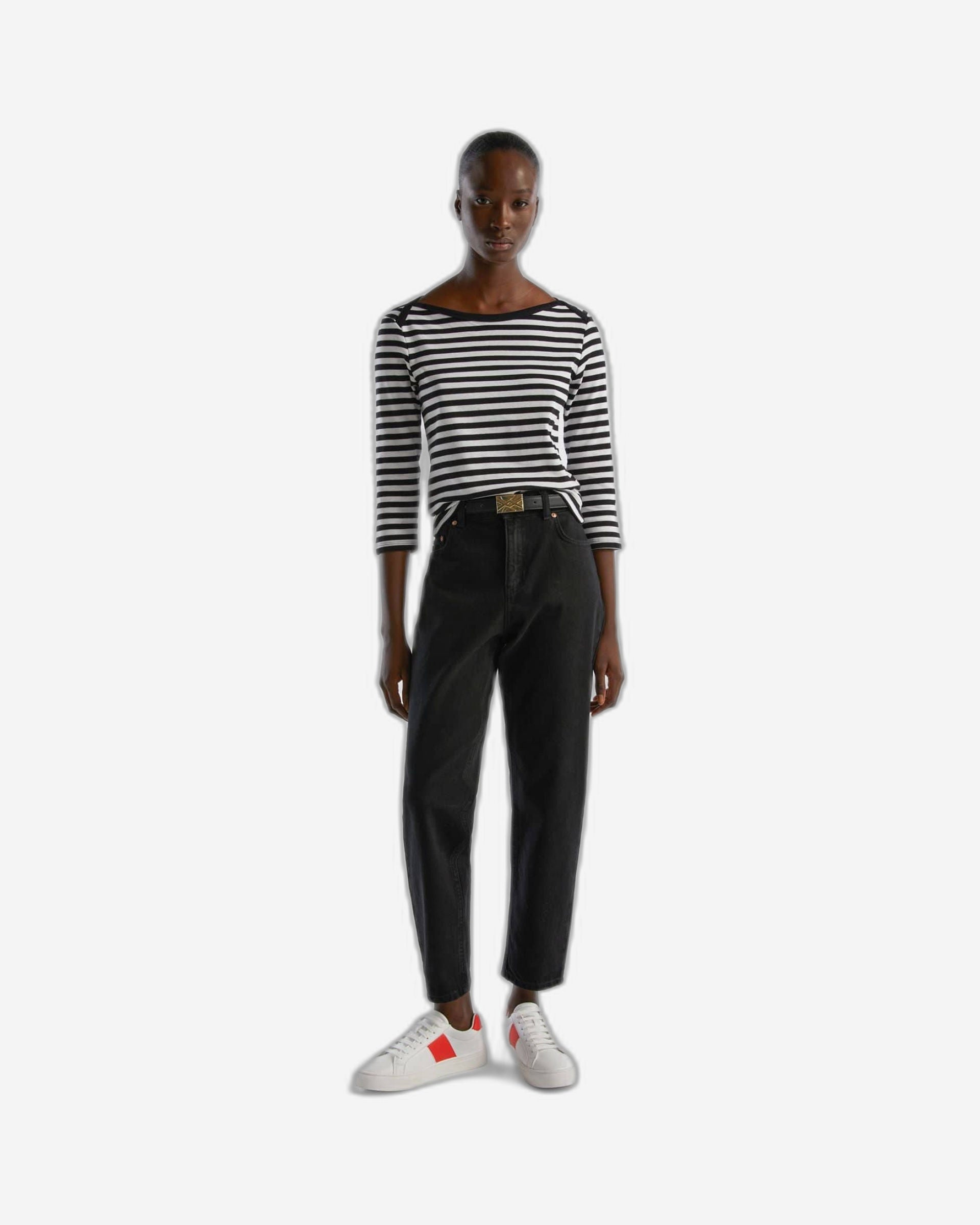 تي شيرت مخطط بأكمام 3/4 من القطن بنسبة 100%