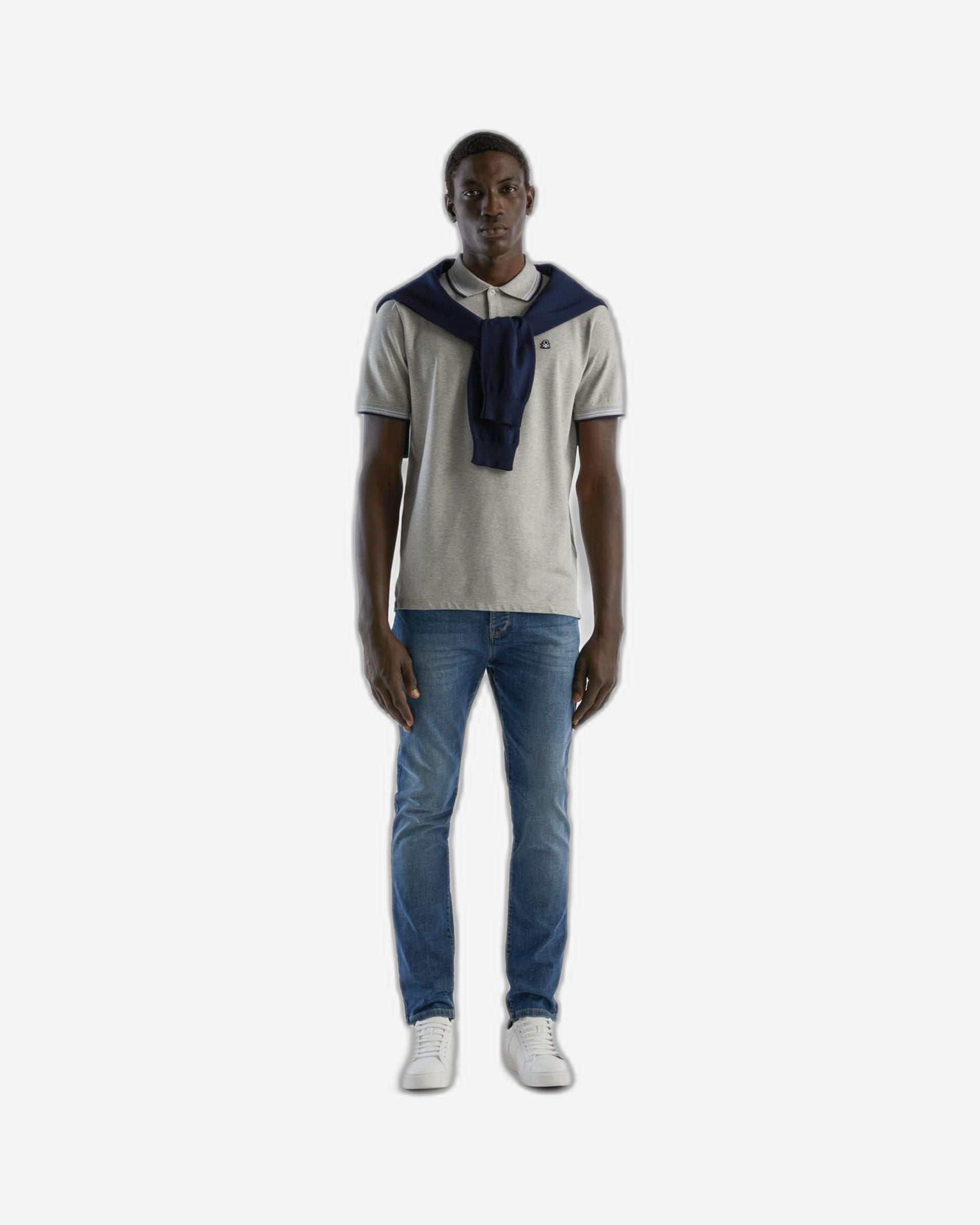 قميص بولو من القطن المطاطي بأكمام قصيرة