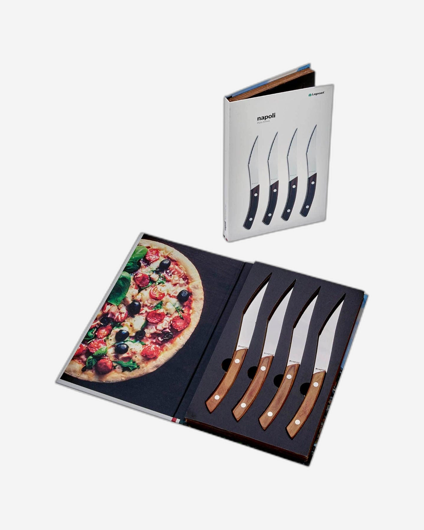 مجموعة سكاكين بيتزا نابولي من ليجنوارت، مكونة من 4 قطع، بمقبض داكن من الفولاذ المقاوم للصدأ، عبوة من 10 قطع