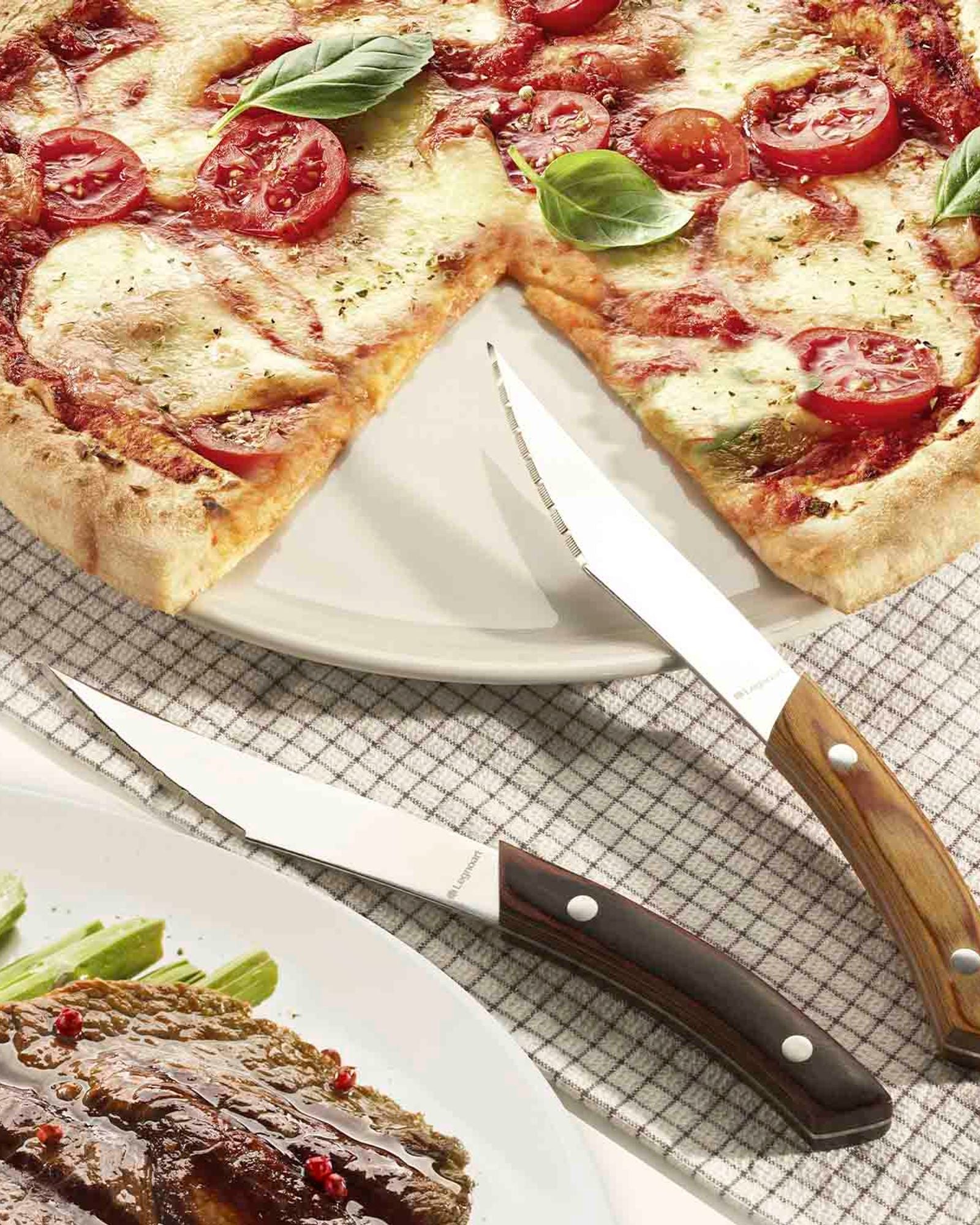 مجموعة سكاكين بيتزا نابولي من ليجنوارت، مكونة من 4 قطع، بمقبض داكن من الفولاذ المقاوم للصدأ، عبوة من 10 قطع
