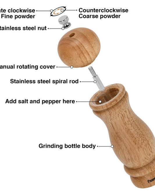 مطحنة ملح وفلفل يدوية من فيسمان، 16.5 سم، مطحنة سيراميك بنية فاتحة، مطحنة توابل قابلة للتعديل لحبوب الفلفل والملح والتوابل الجافة