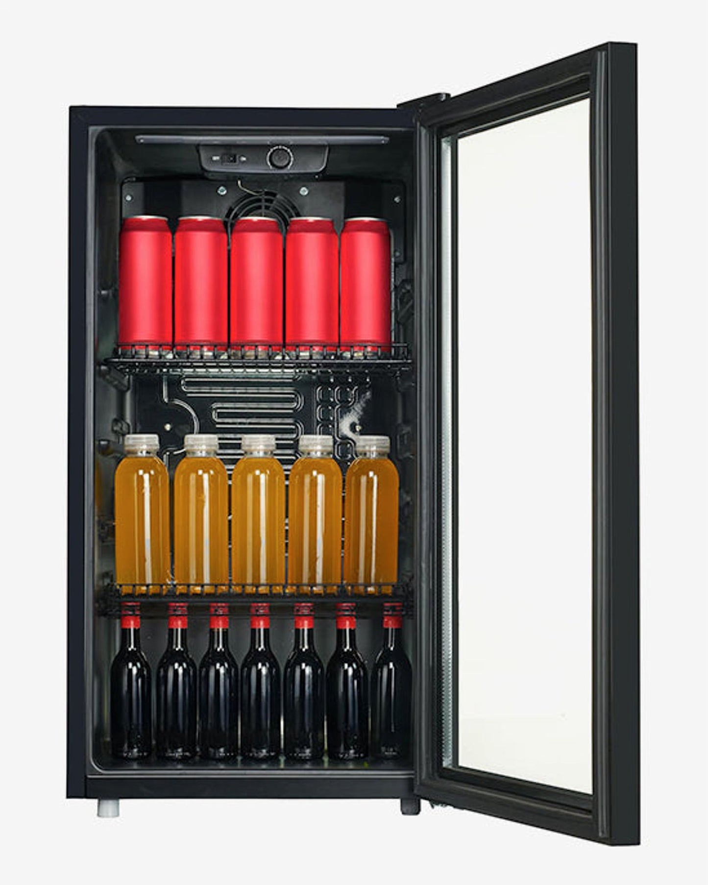 ثلاجة هوفر 117 لترًا بباب واحد، ثلاجة قائمة بذاتها، 3 رفوف سلكية، منطقة درجة حرارة واحدة 5-18 درجة مئوية، مع إضاءة LED، مشروبات غازية، ضمان لمدة عام، لون أسود - HBC-K117B