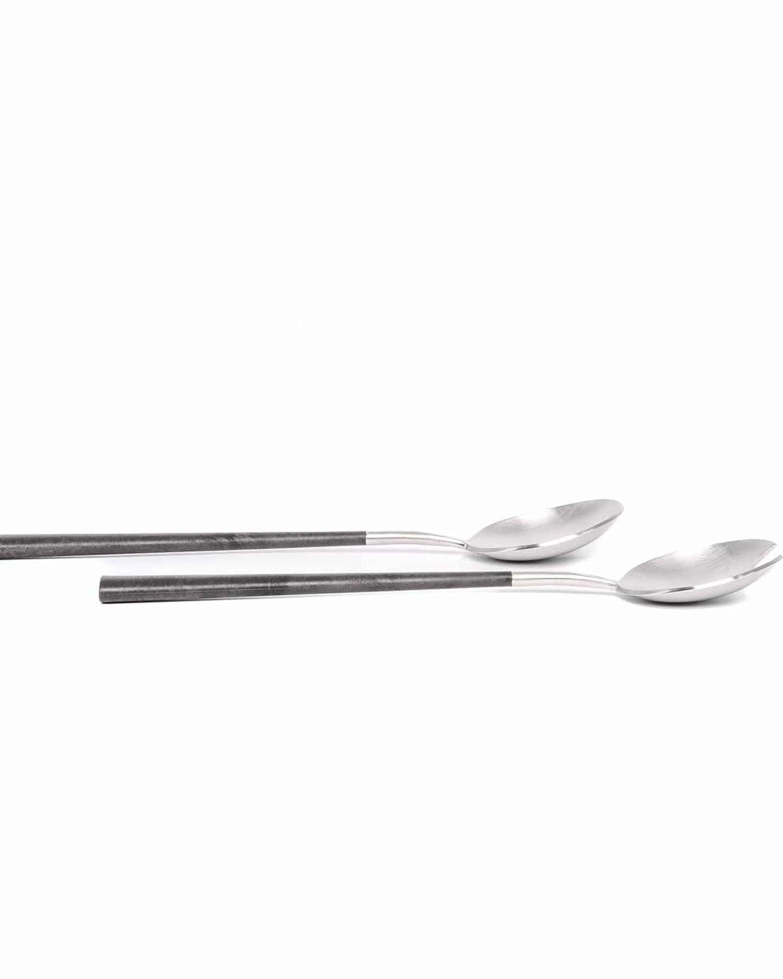 بيلو إينوكس نيو أسود مع فضي مصقول - طبق سلطة لشخصين - صندوق هدايا