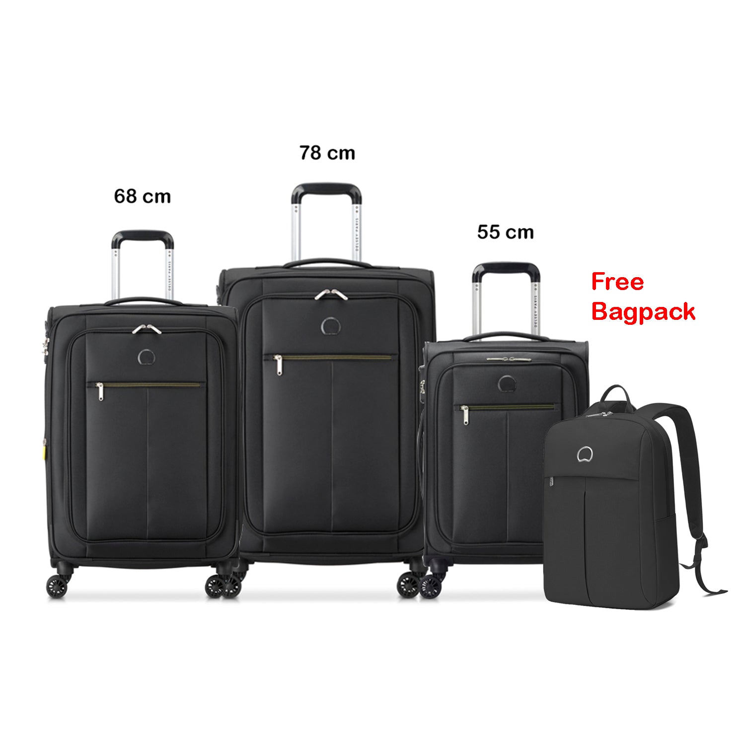 Delsey Pin Up 6 3Piece Luggage Trolley Set + Free Delsey Agreable Backpack