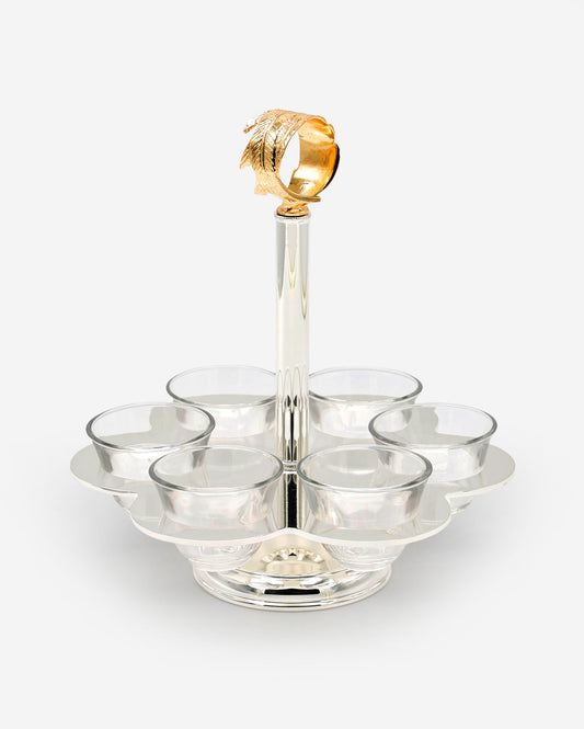 حامل بانتازلوس لستة فناجين قهوة عربية (مرفق) بمقبض بلمسة نهائية عتيقة