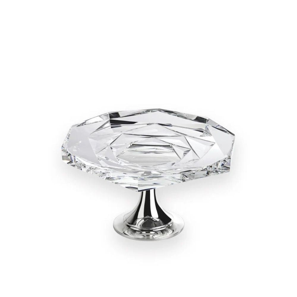 Winko Compote Round Dish With Pedestal 20cm Diamond Handmade Lead Free K9 Crystal Rose Blossom