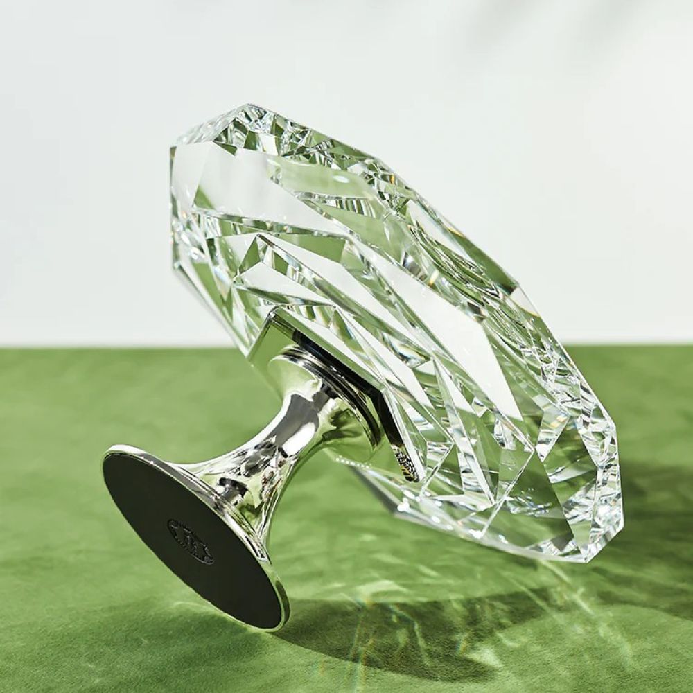 طبق دائري من وينكو كومبوت مع قاعدة 20 سم مصنوع يدويًا من الألماس وخالٍ من الرصاص وكريستال K9 وزهرة الورد